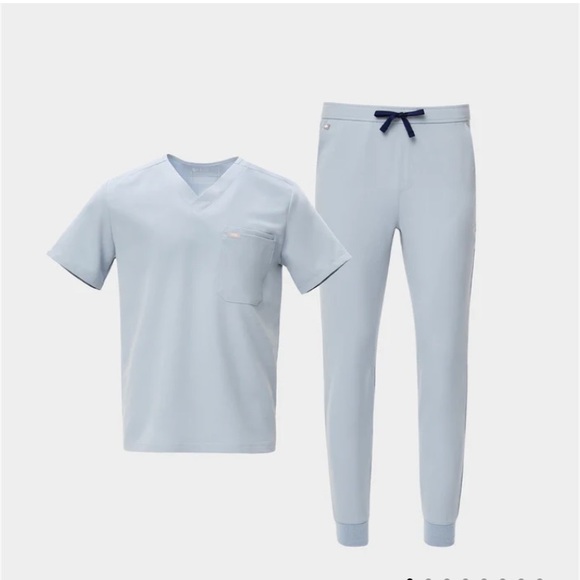 NWT FIGS SET DUSTY BLUE GREY LEON SCRUB TOP AND TANSEN JOGGERS LIMITED ED - Picture 5 of 6